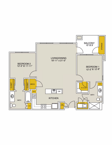 Pinnacle Flat 2 Bedrooms Floor Plan 2D