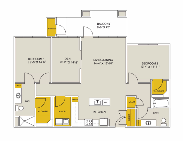 Quartz 2 Bedrooms Floor Plan 2D