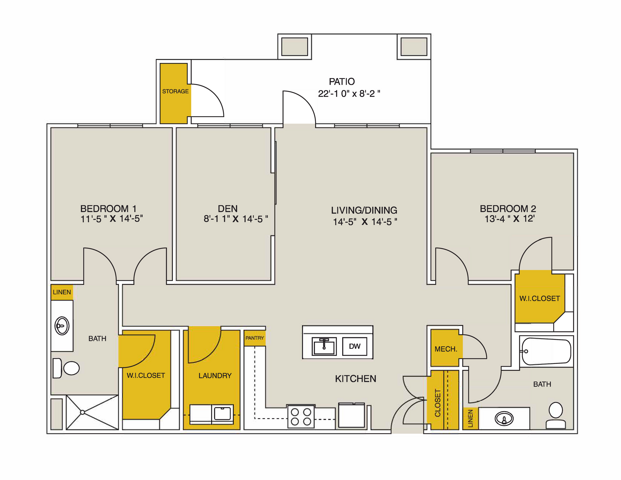Quartz Accessible 2 Bedrooms Floor Plan 2D
