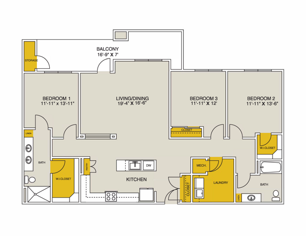 Goldmine 3 Bedrooms Floor Plan 2D
