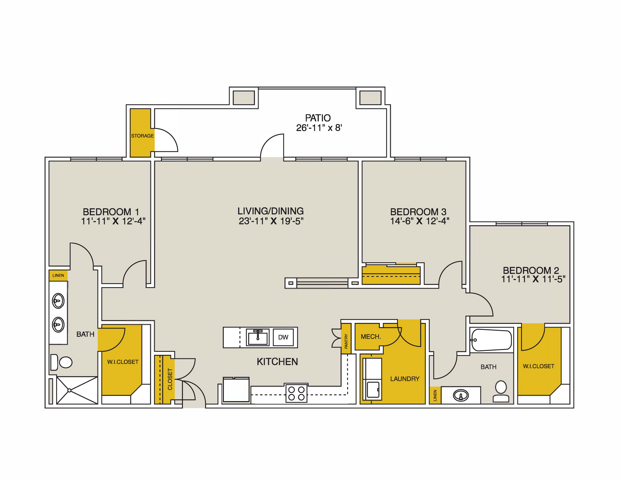 Dutchman 3 Bedrooms Floor Plan 2D