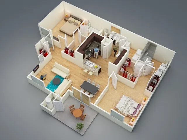 B2 2 Bed, 2 Bath, 1070 sq.ft Floor Plan