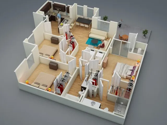 C1 3 Bed, 2 Bath, 1266 sq.ft Floor Plan