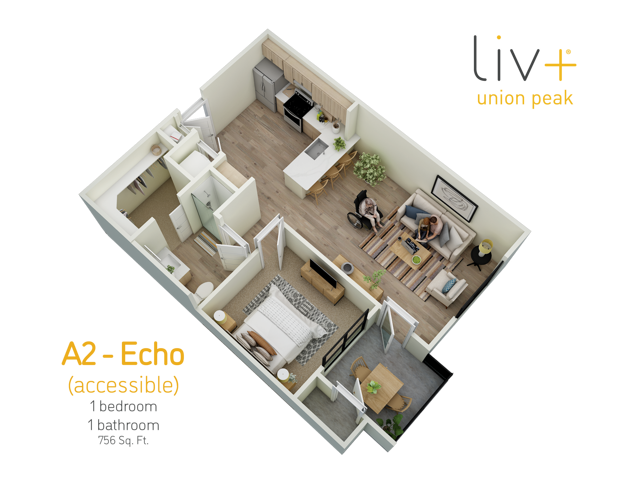 Echo Accessible 1 Bedroom Floor plan 3D