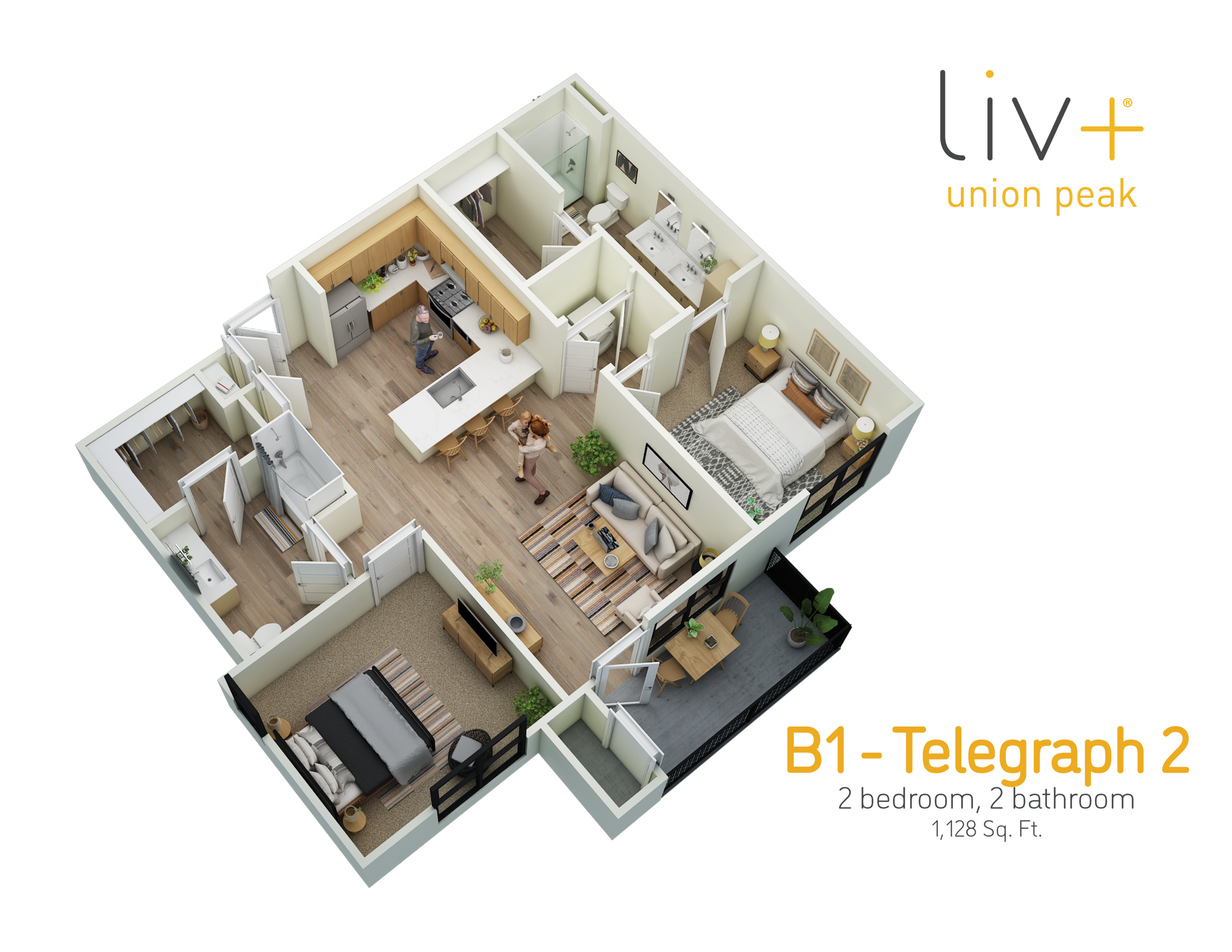 Telegraph 2 Bedrooms Floor plan 3D