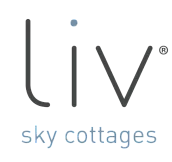 Sleek LIV sky cottages logo with minimalist design in gray and blue.