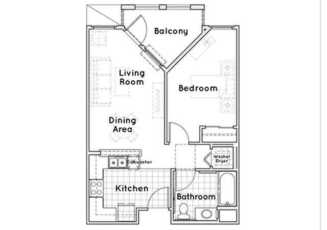 Lotus floor plan - 582 square feet - 1 bed, 1 bath