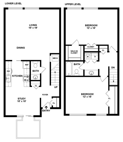 2 Bedroom/1.5 Bath BTH 2D Floor Plan
