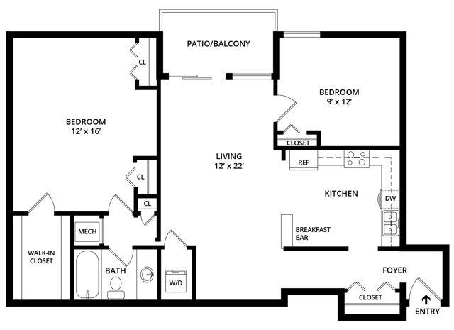 2 Bedroom / 1 Bathroom