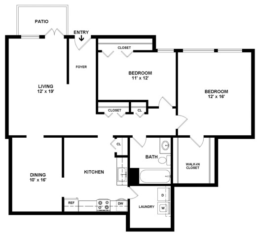 2 Bedroom/1 Bath B4 2D Floor Plan