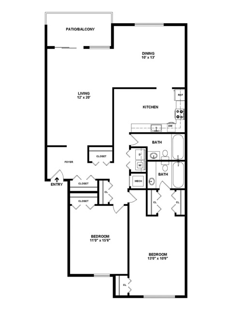 2 Bedroom/2 Bath B5 2D Floor Plan