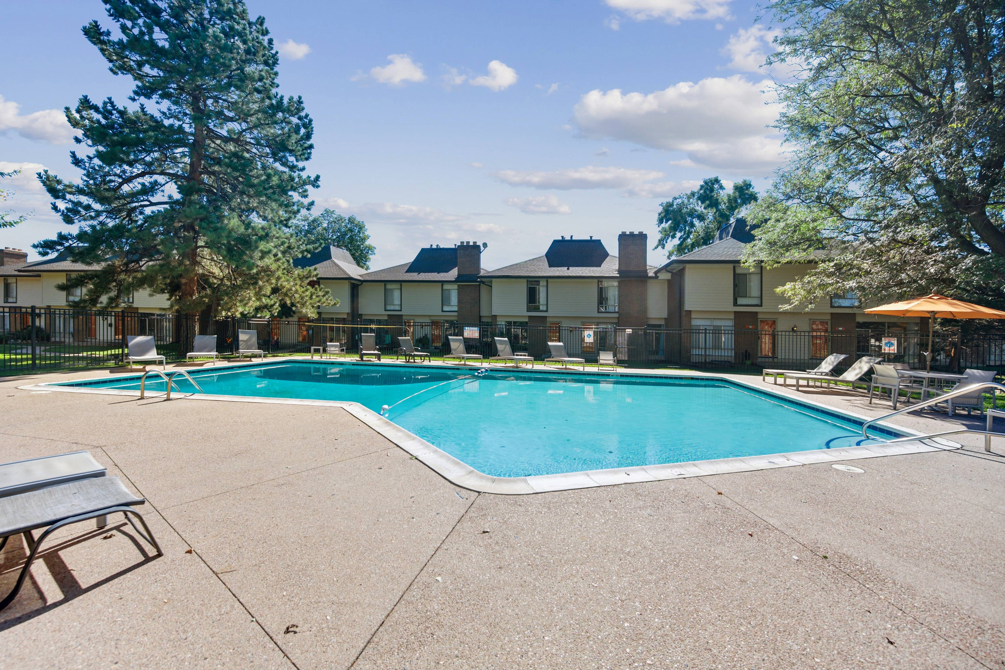Outdoor pool near townhomes
