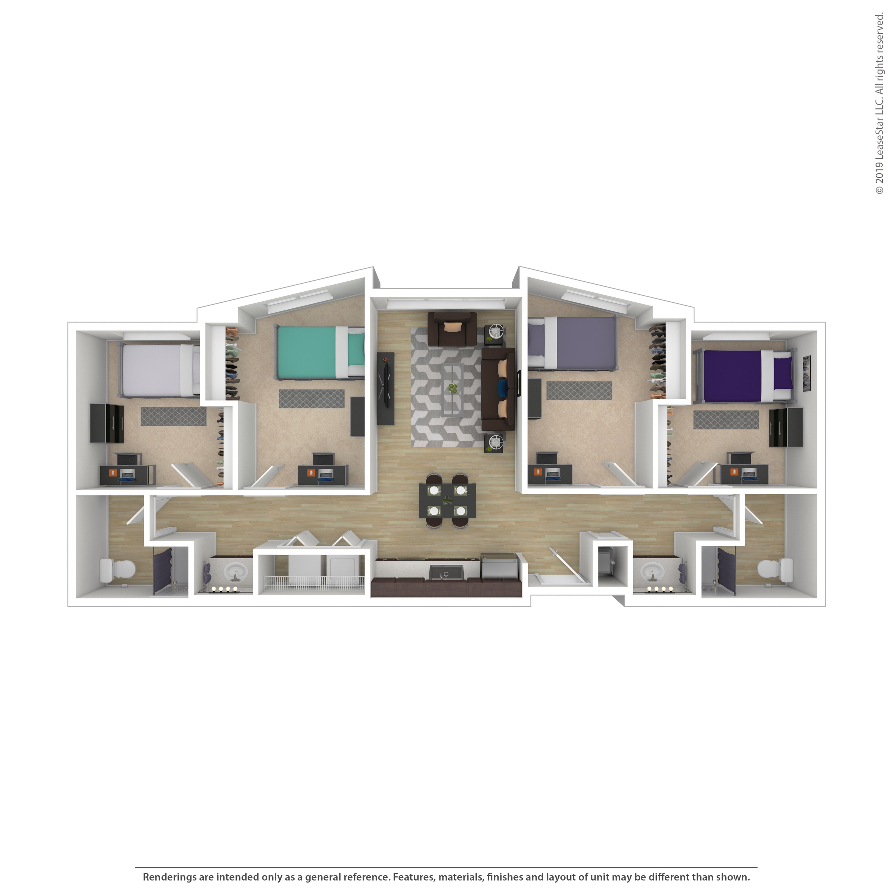 4x2 3D Furnished Floorplan