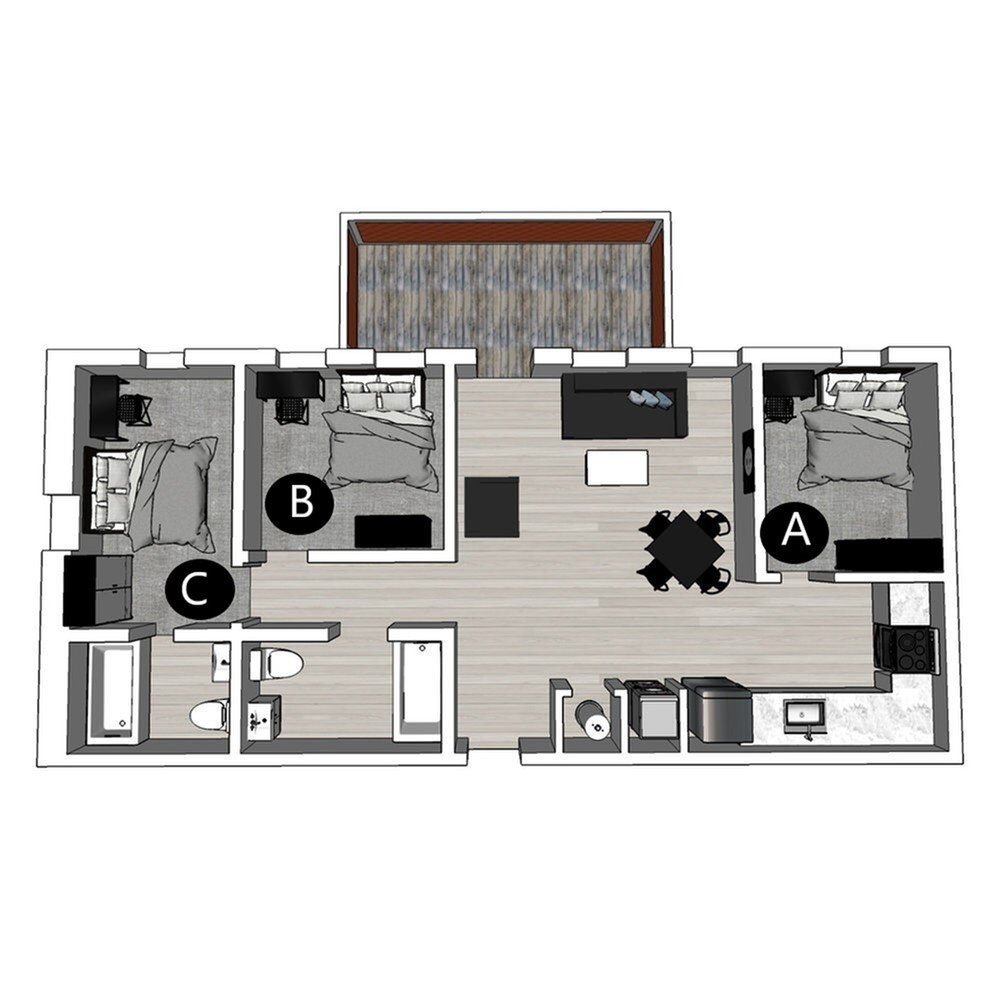 3BR/2BA Balcony - Lux South