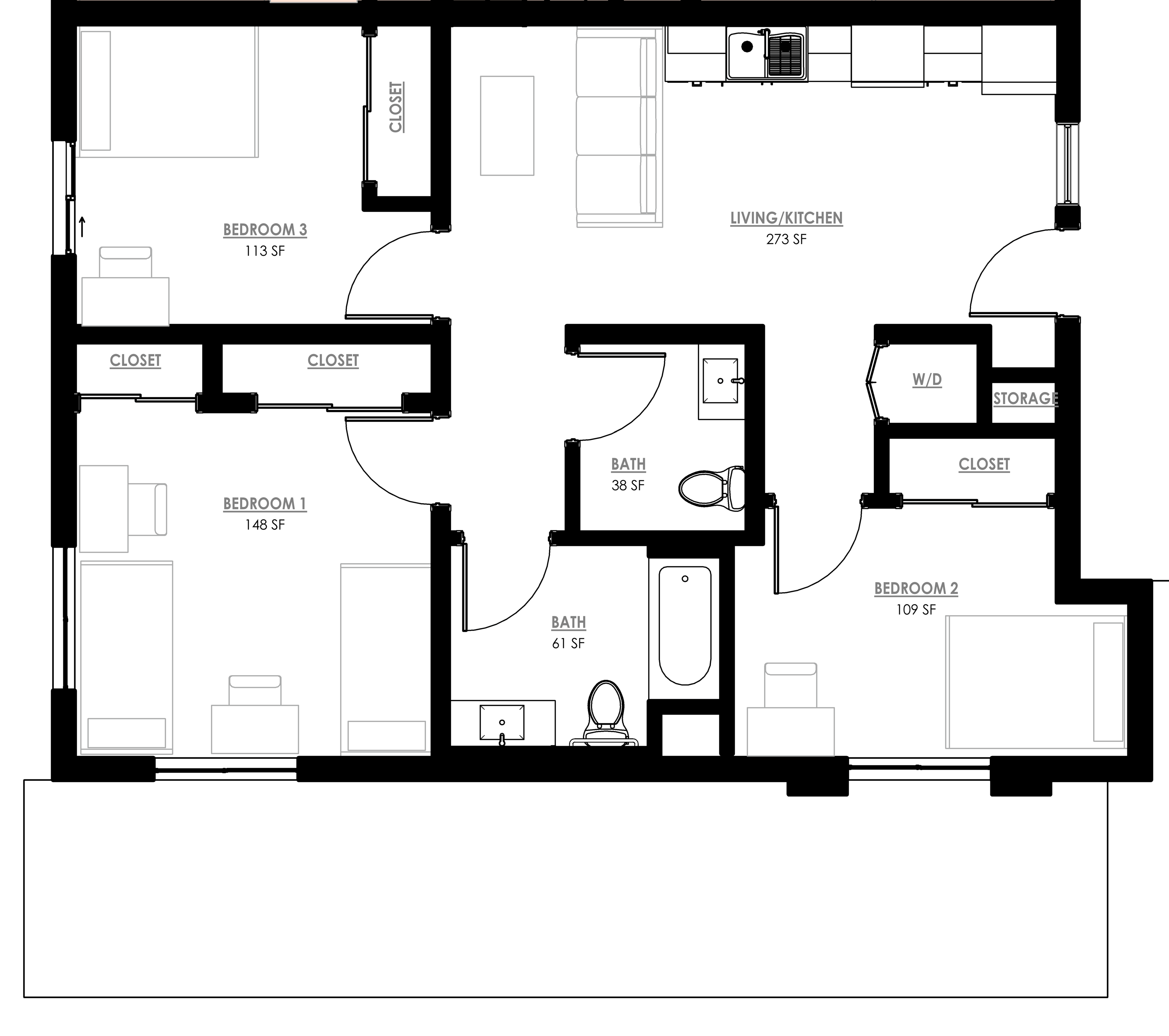 3BED&1.5BATH-970SF