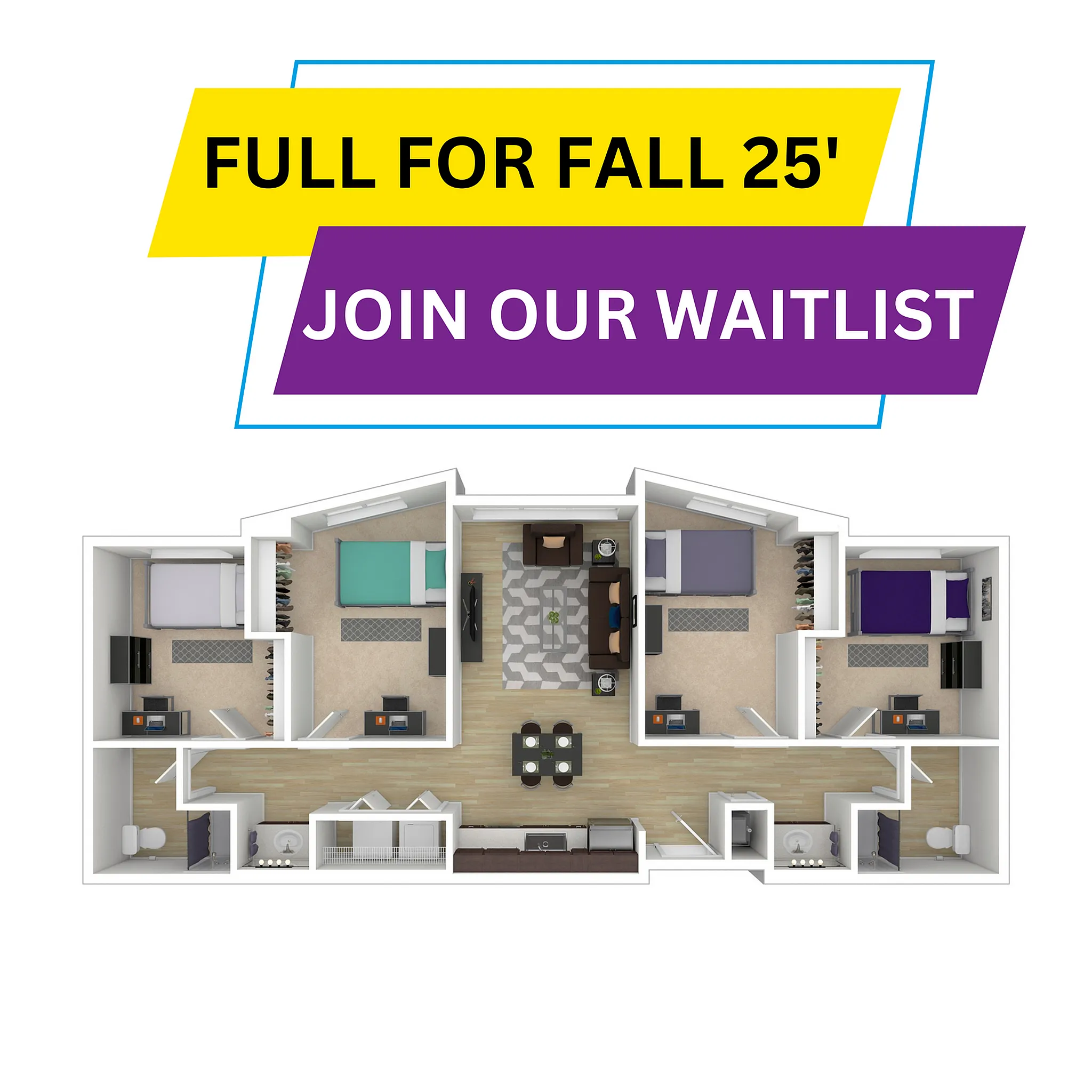 4x2 3D Furnished Floorplan
