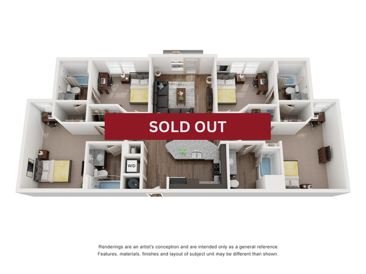 4BR/4BA - Flat Standard 4 Bed  / 4 Bath &mdash; 1,442 sq. ft