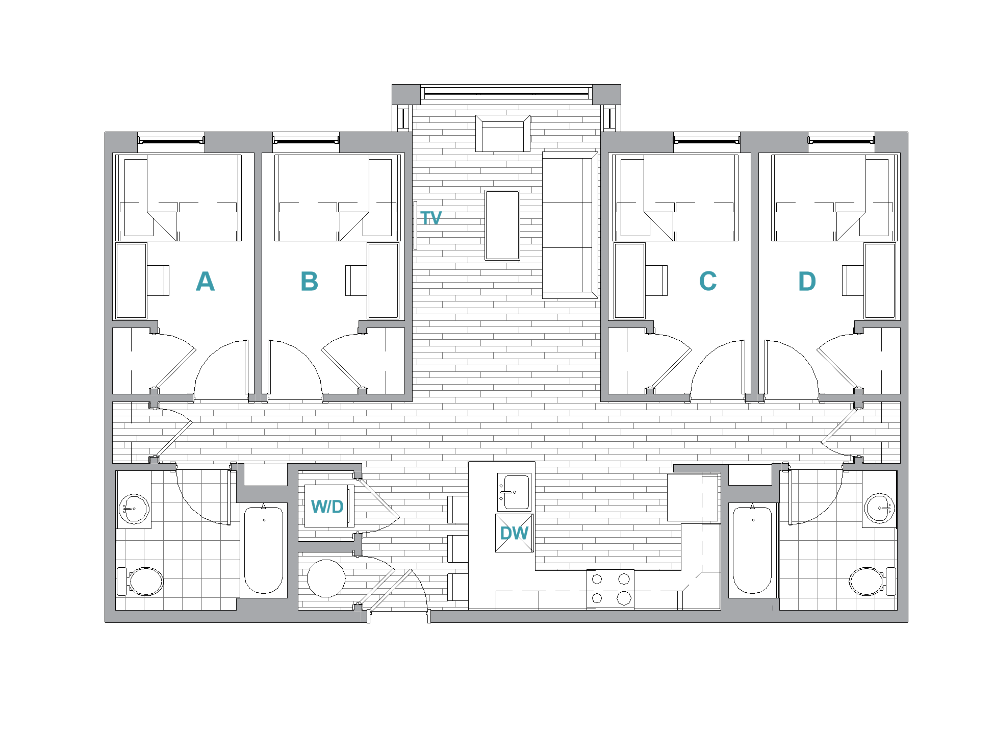 4BR/2BA Aerial floor plan