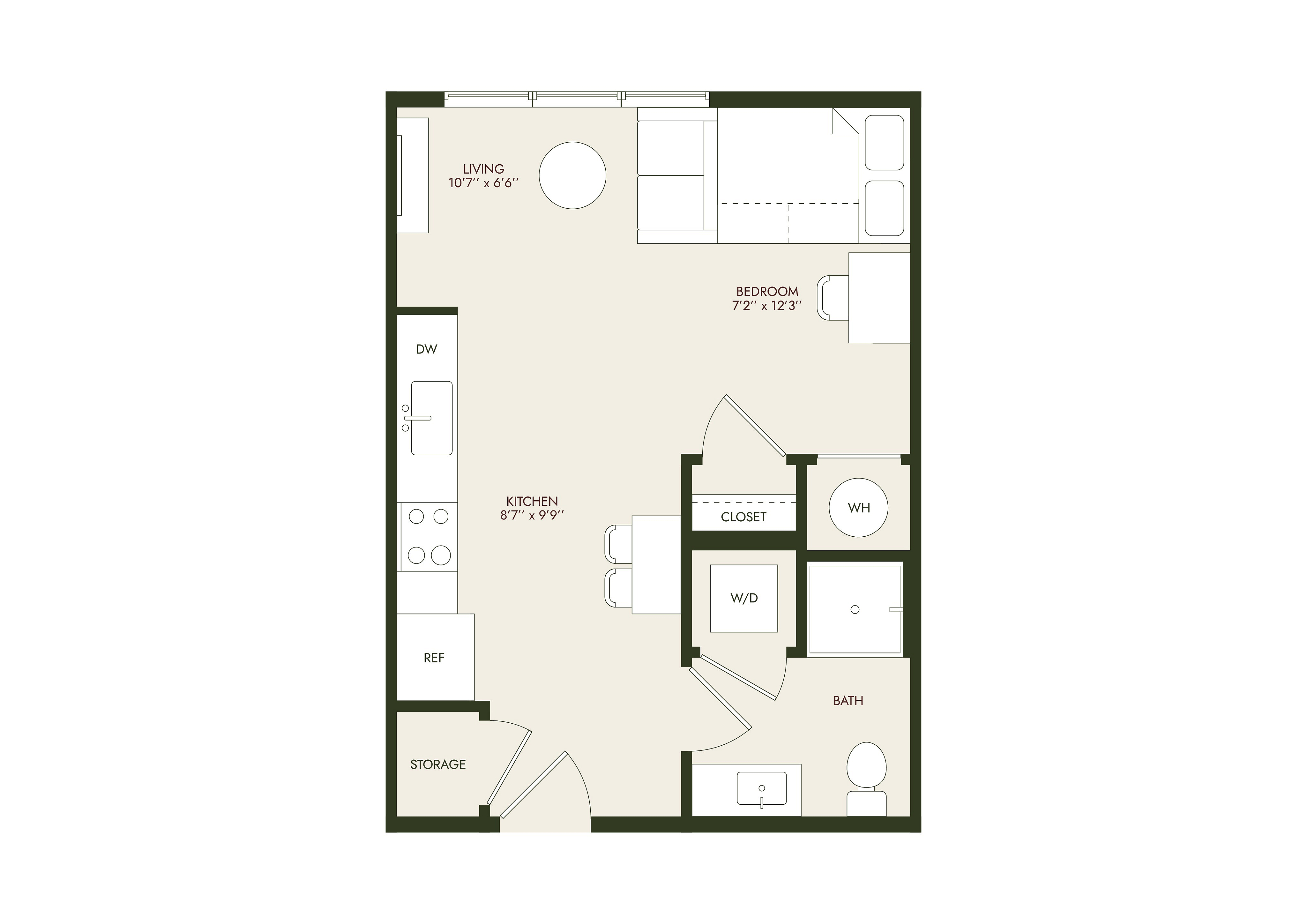 HeyDay Blacksburg - Studio Floor Plan