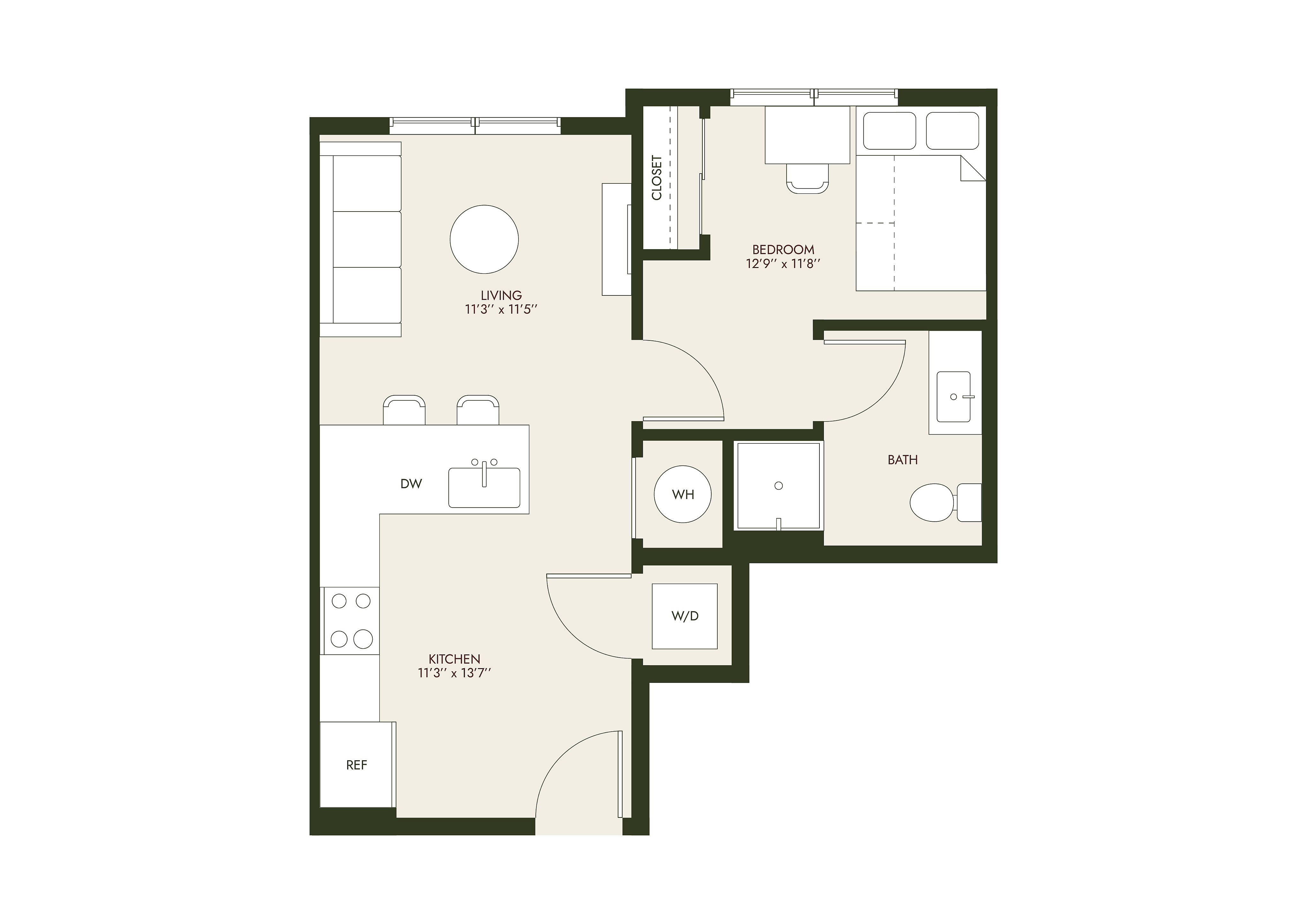 HeyDay Blacksburg - One-Bedroom Floor Plan