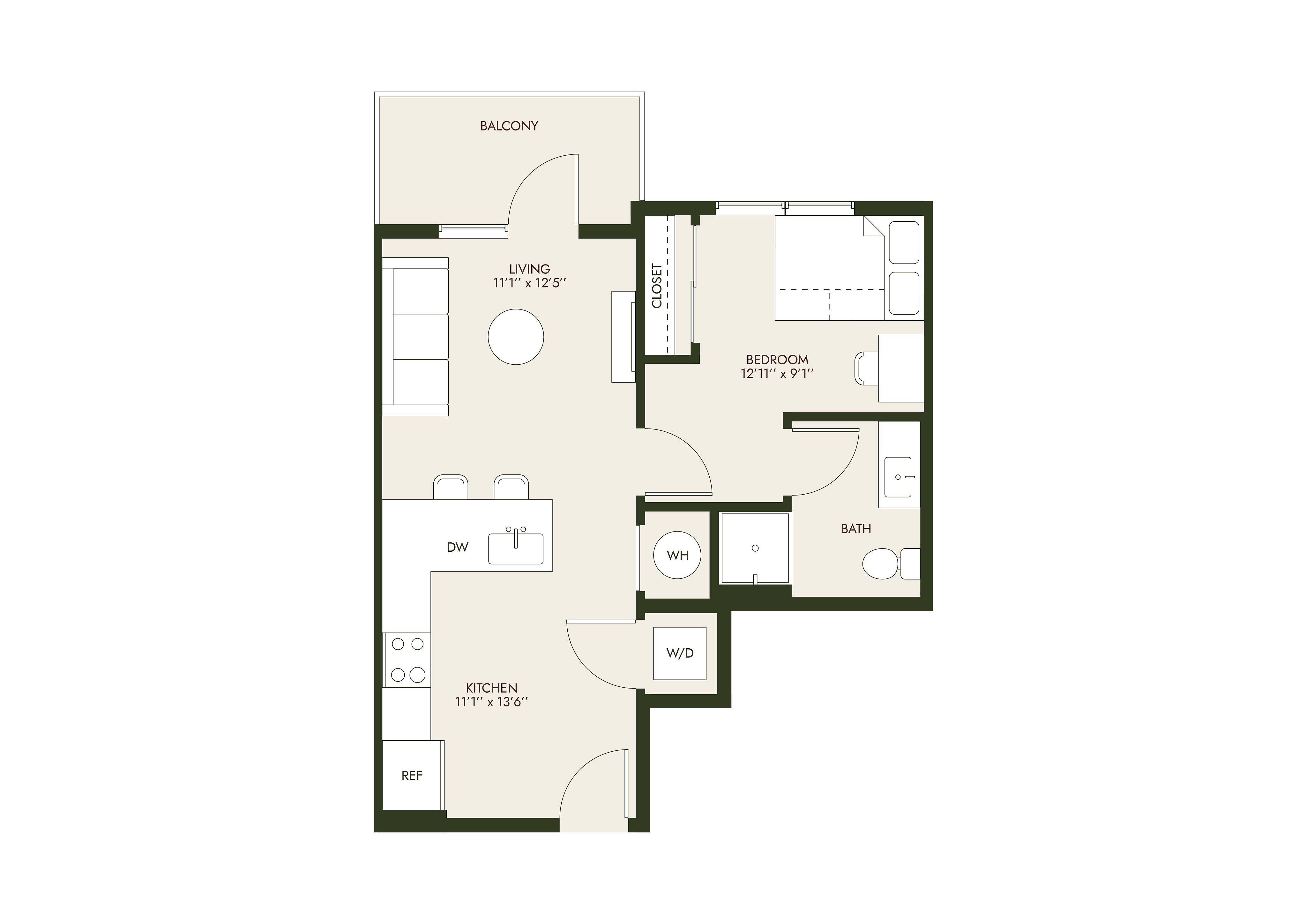 HeyDay Blacksburg - One-Bedroom Floorplan