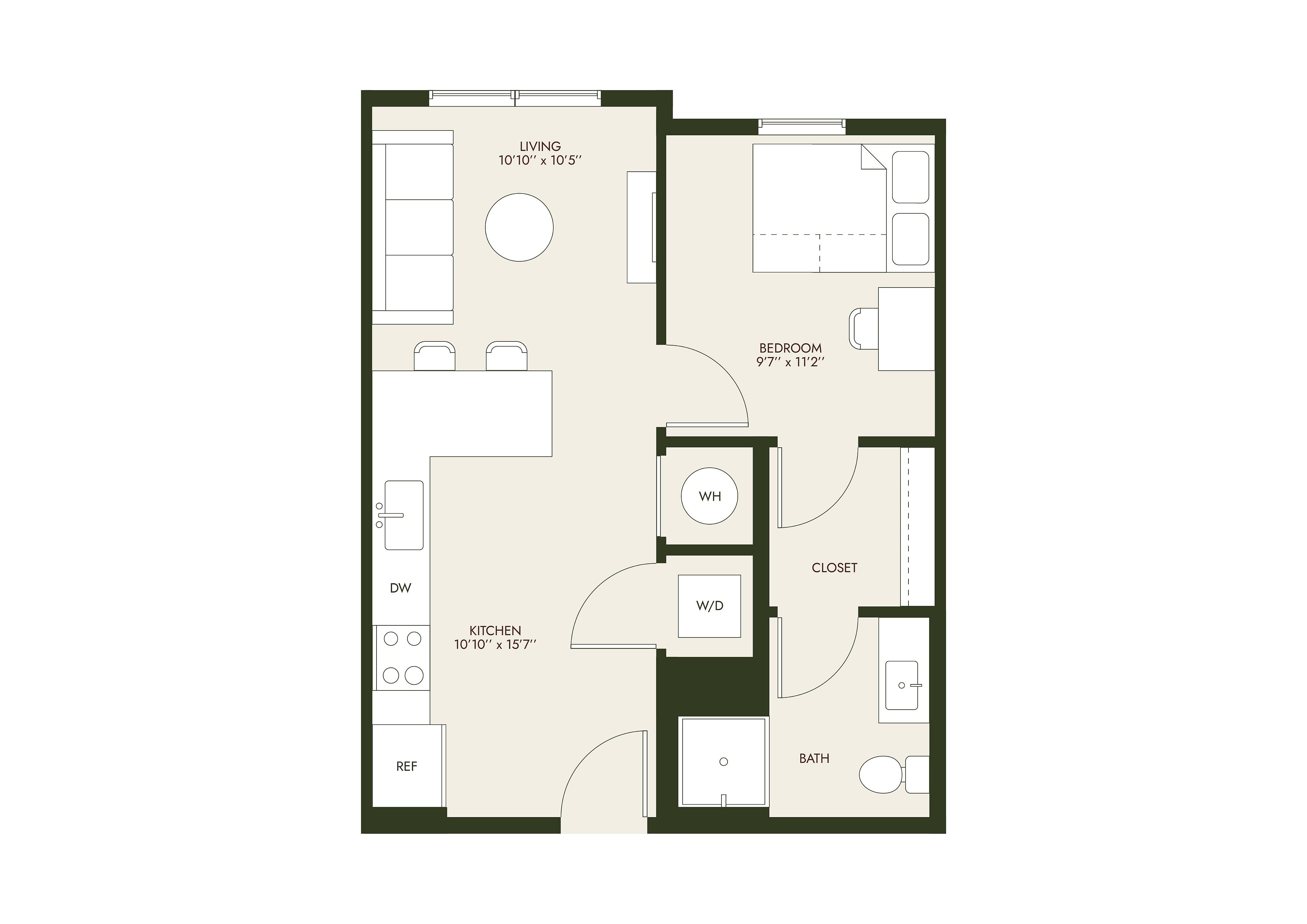 HeyDay Blacksburg - One-Bedroom Floorplan