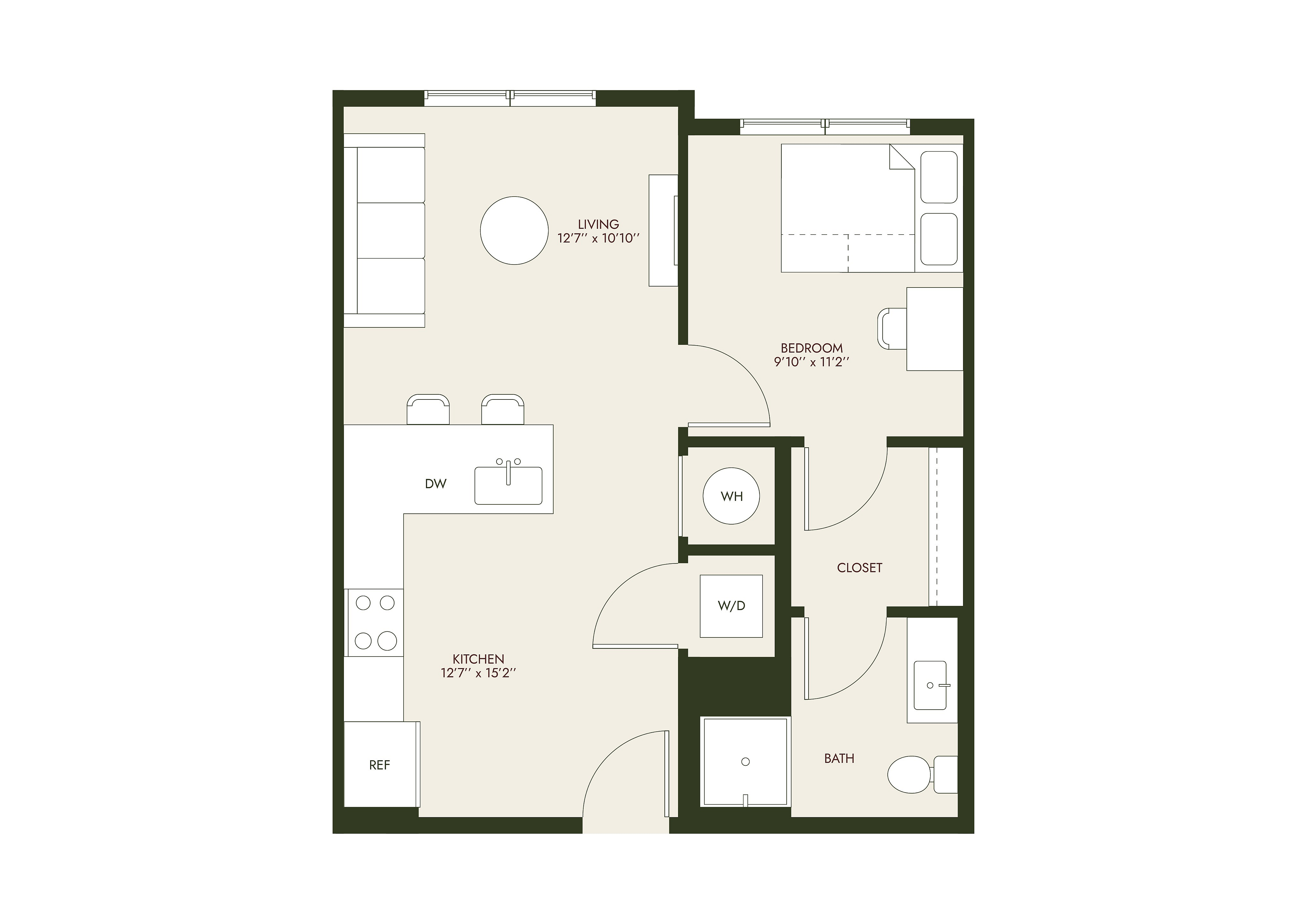 HeyDay Blacksburg - One-Bedroom Floorplan