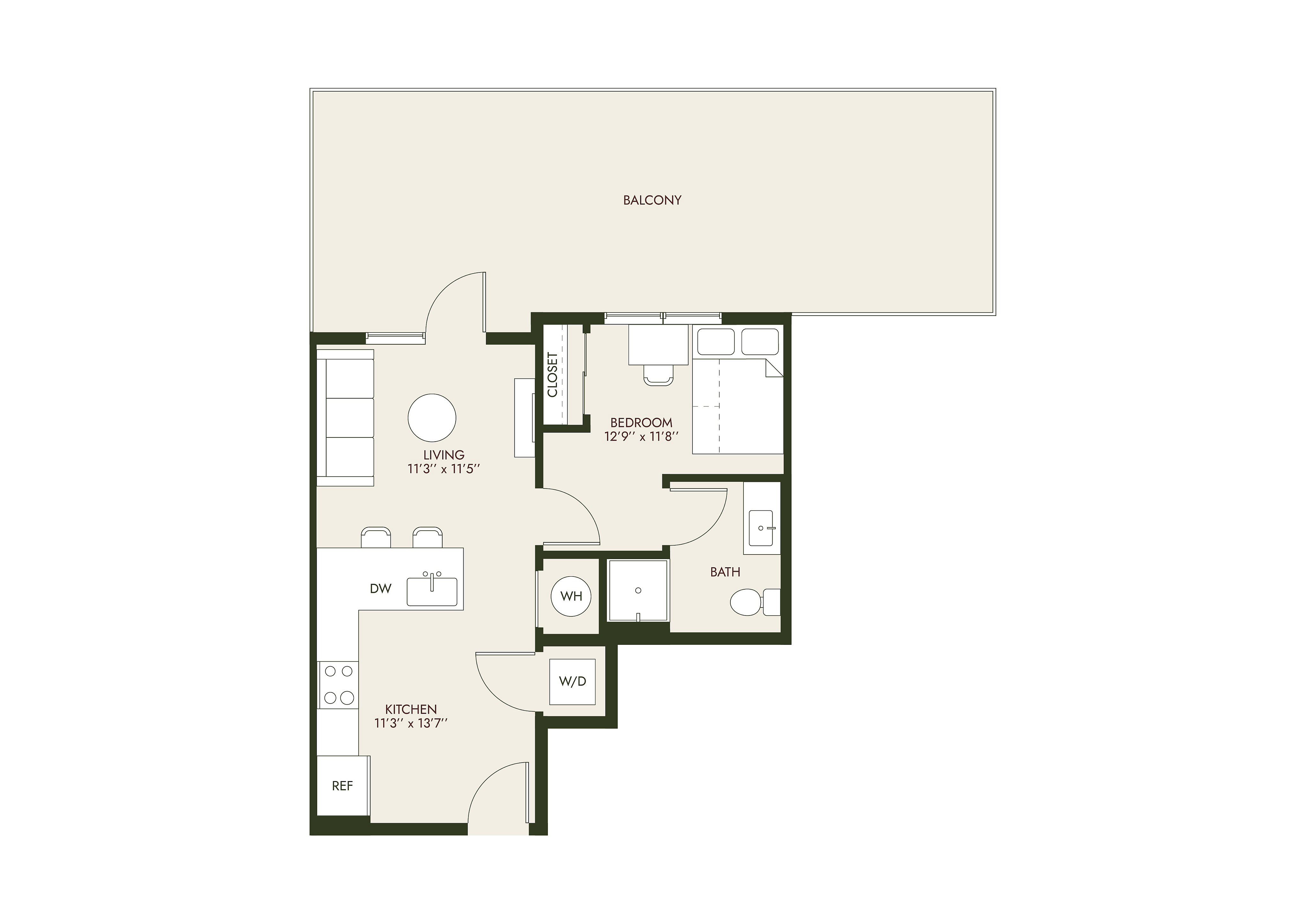 HeyDay Blacksburg - One-Bedroom Floorplan