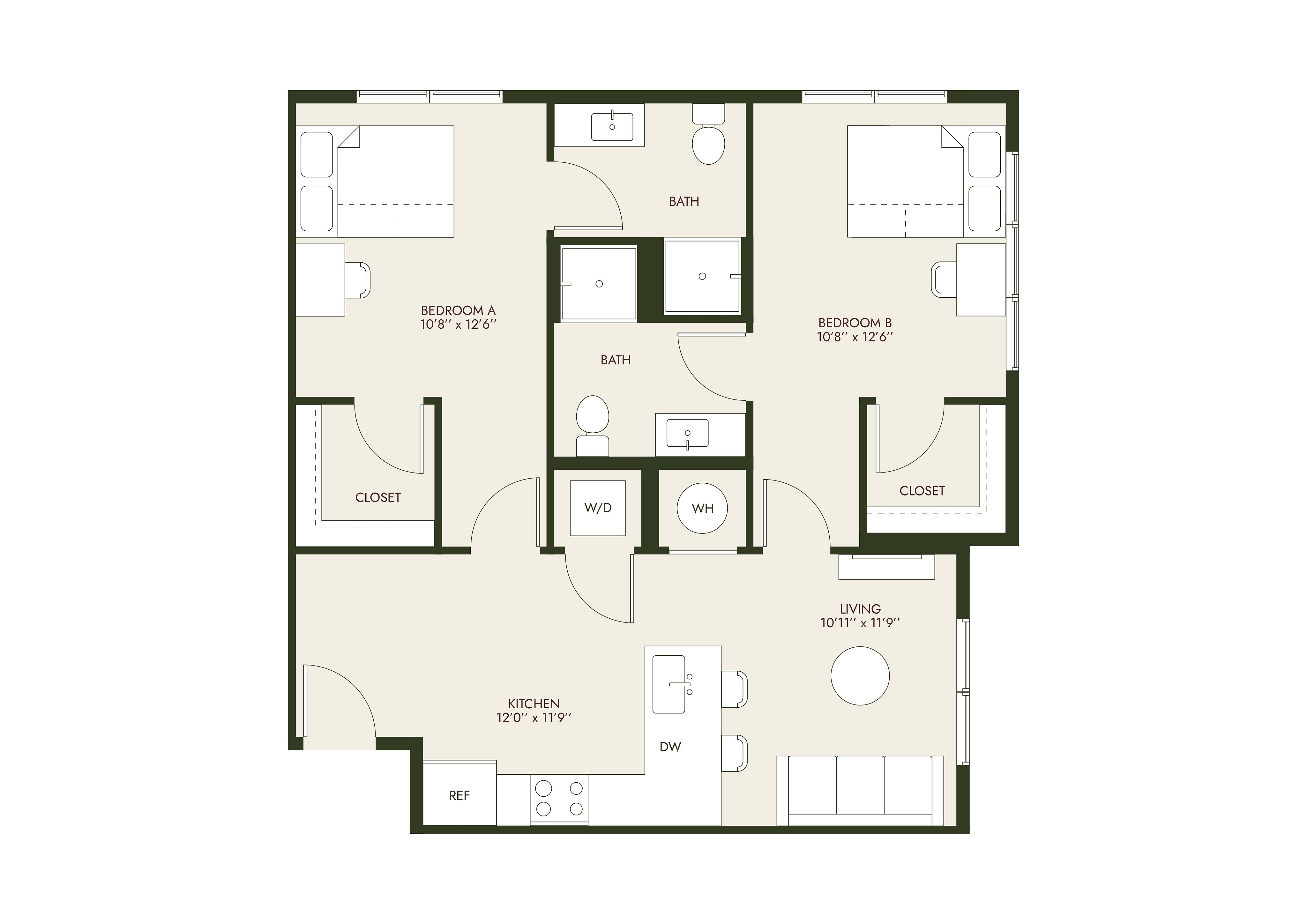 HeyDay Blacksburg - Two-Bedroom Floorplan