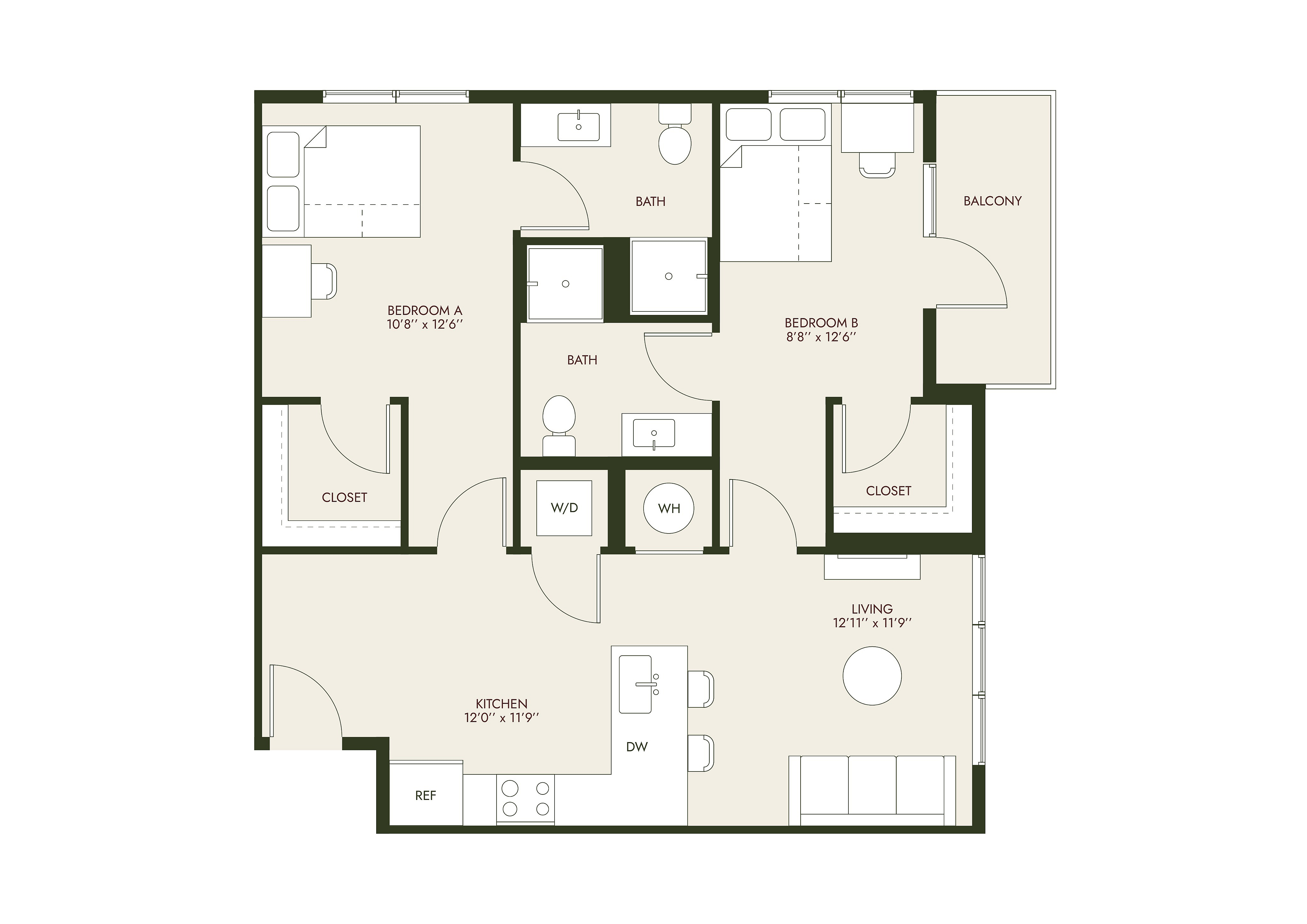 HeyDay Blacksburg - Two-Bedroom Floor Plan