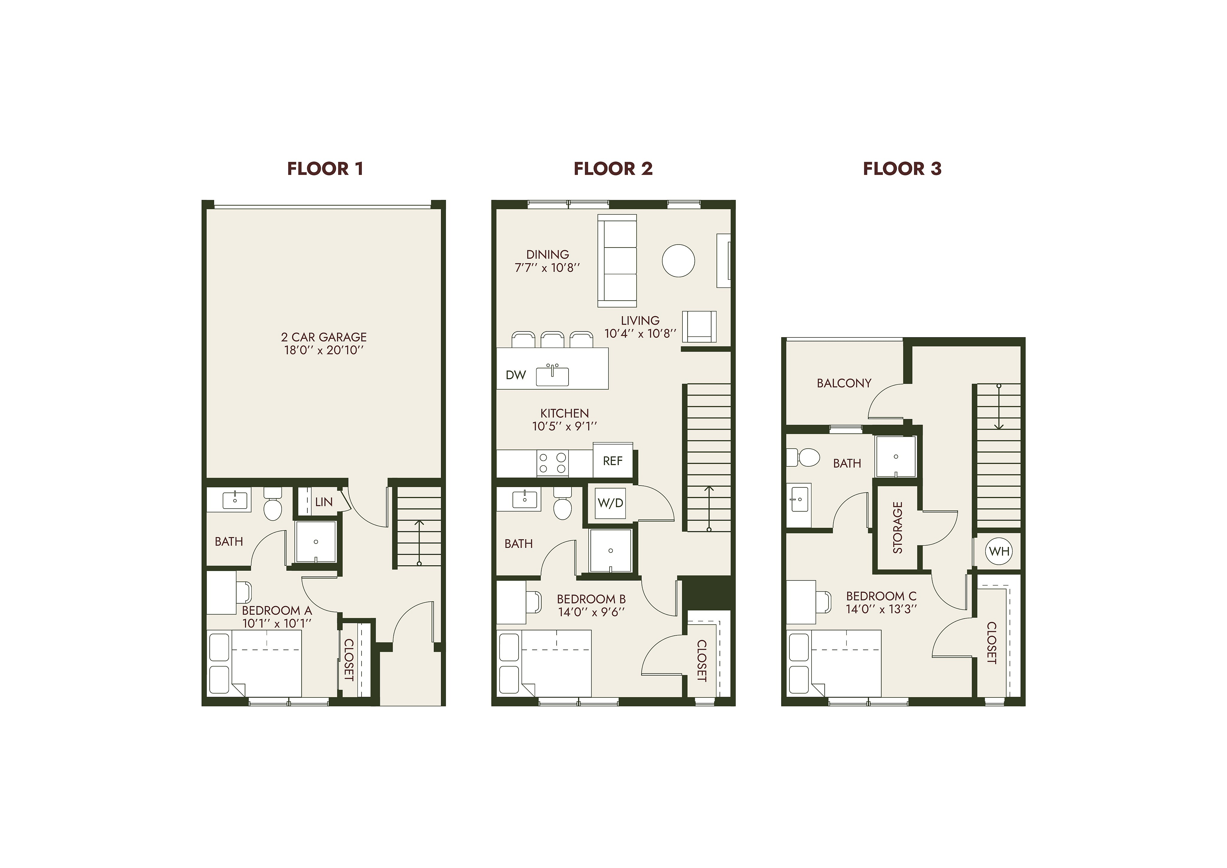 HeyDay Blacksburg - Three-Story Floorplan