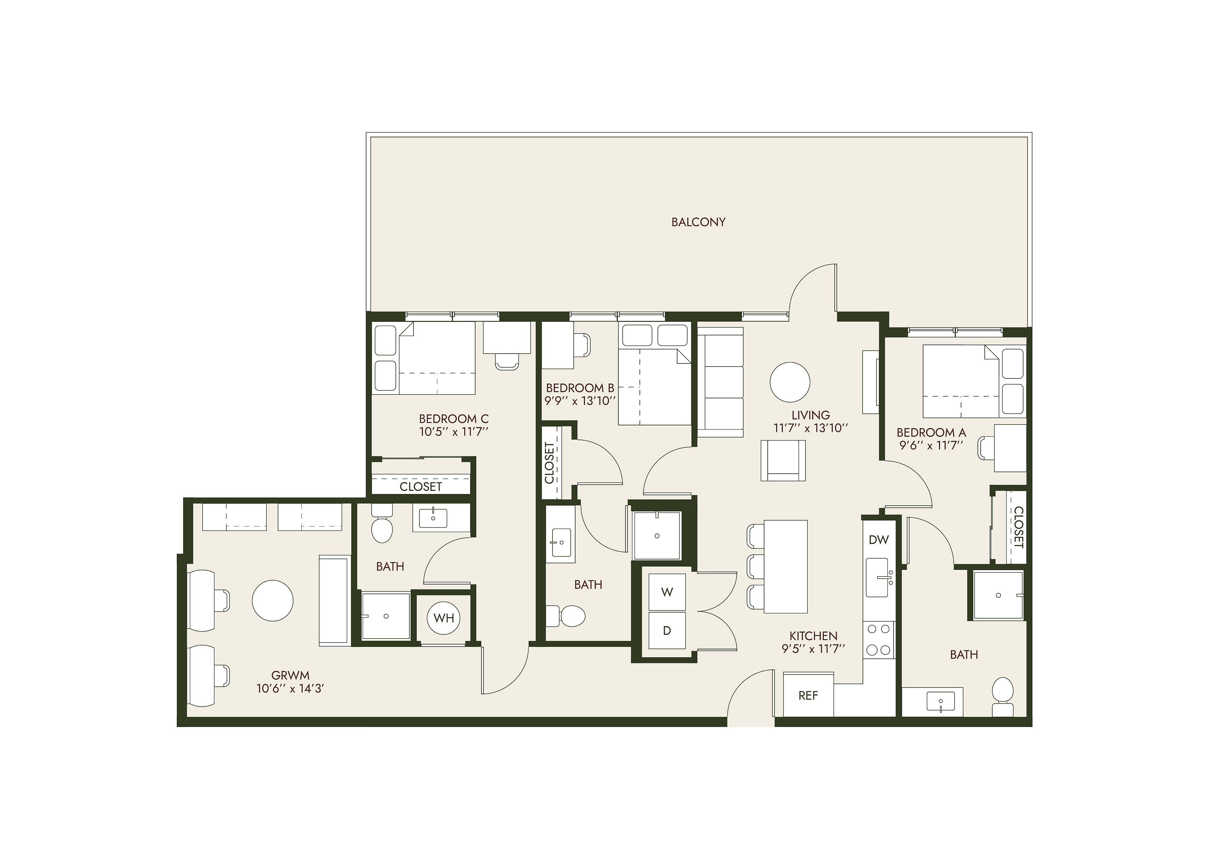 HeyDay Blacksburg - Three-Bedroom Floorplan