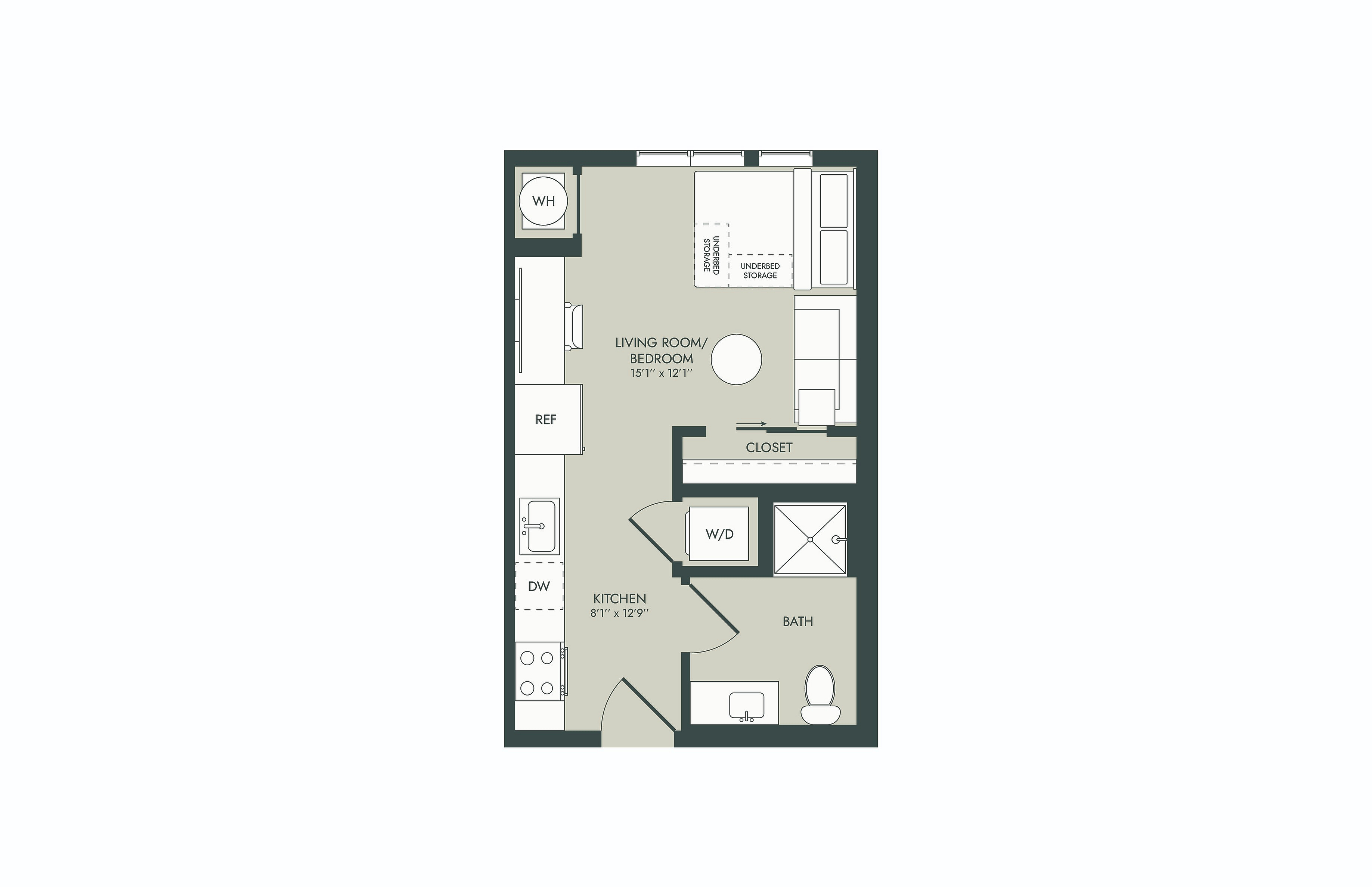 HeyDay Raleigh - Studio Floorplan