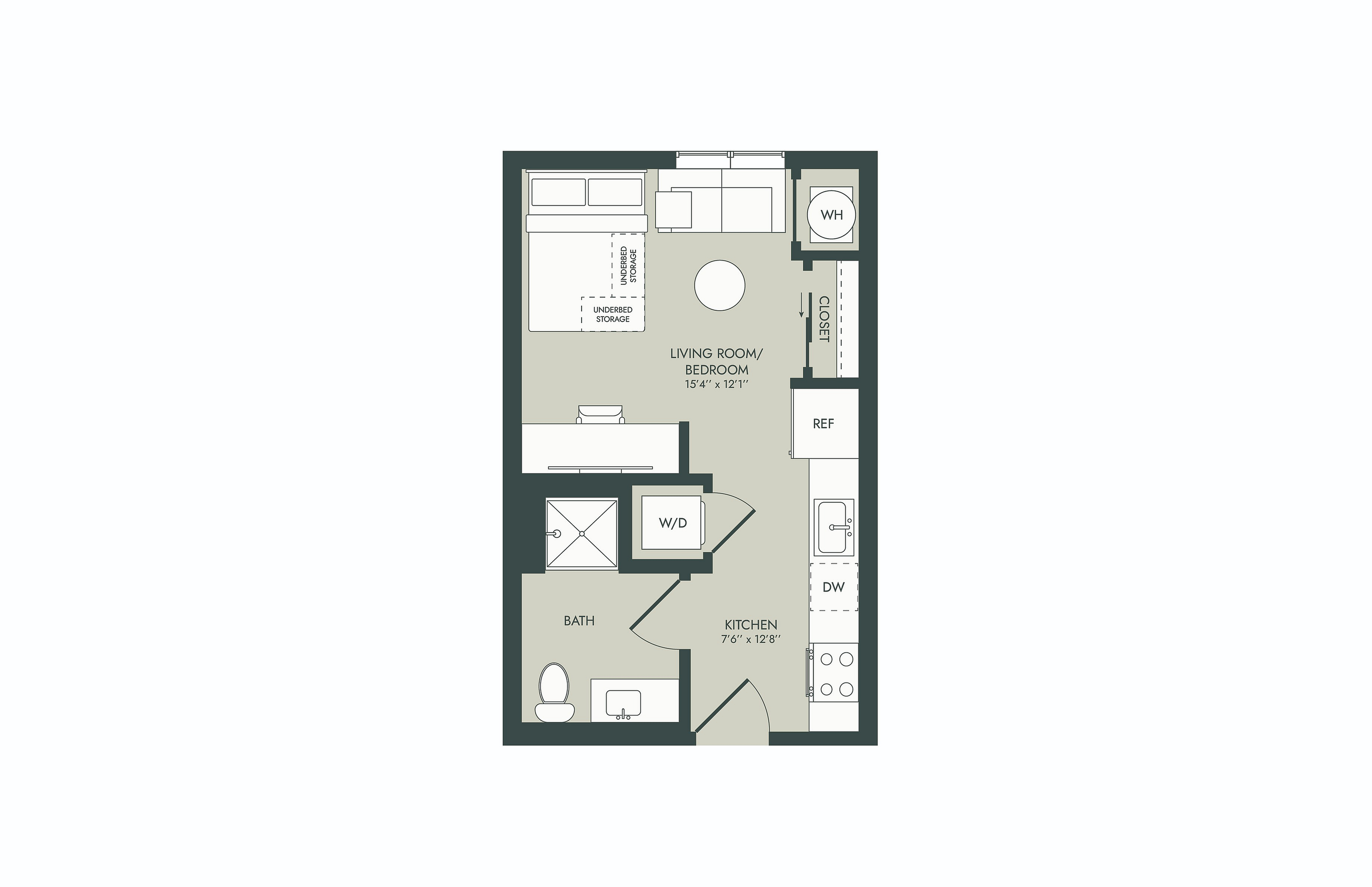 HeyDay Raleigh - Studio Floorplan