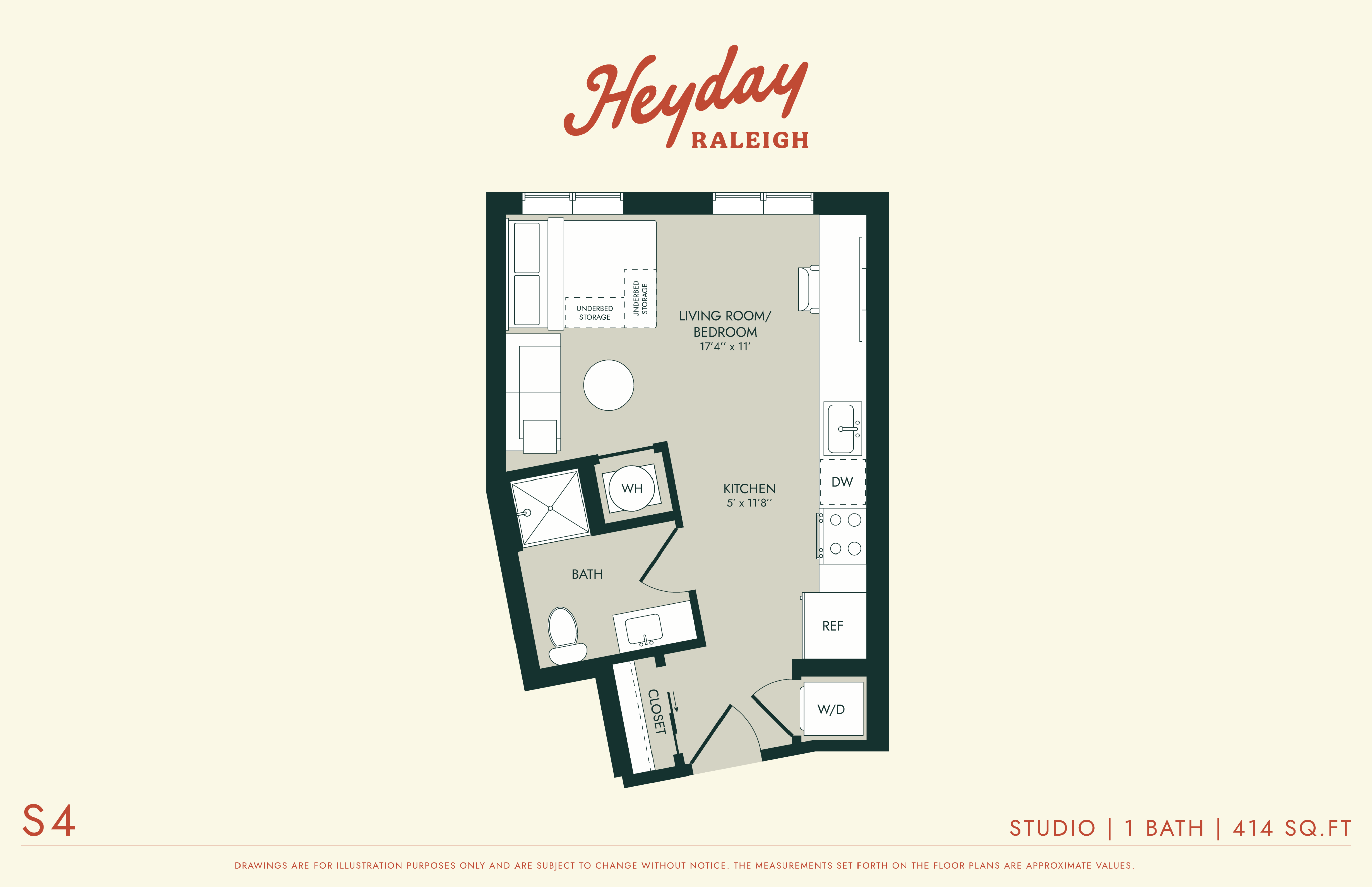 HeyDay Raleigh - Studio Floor Plan