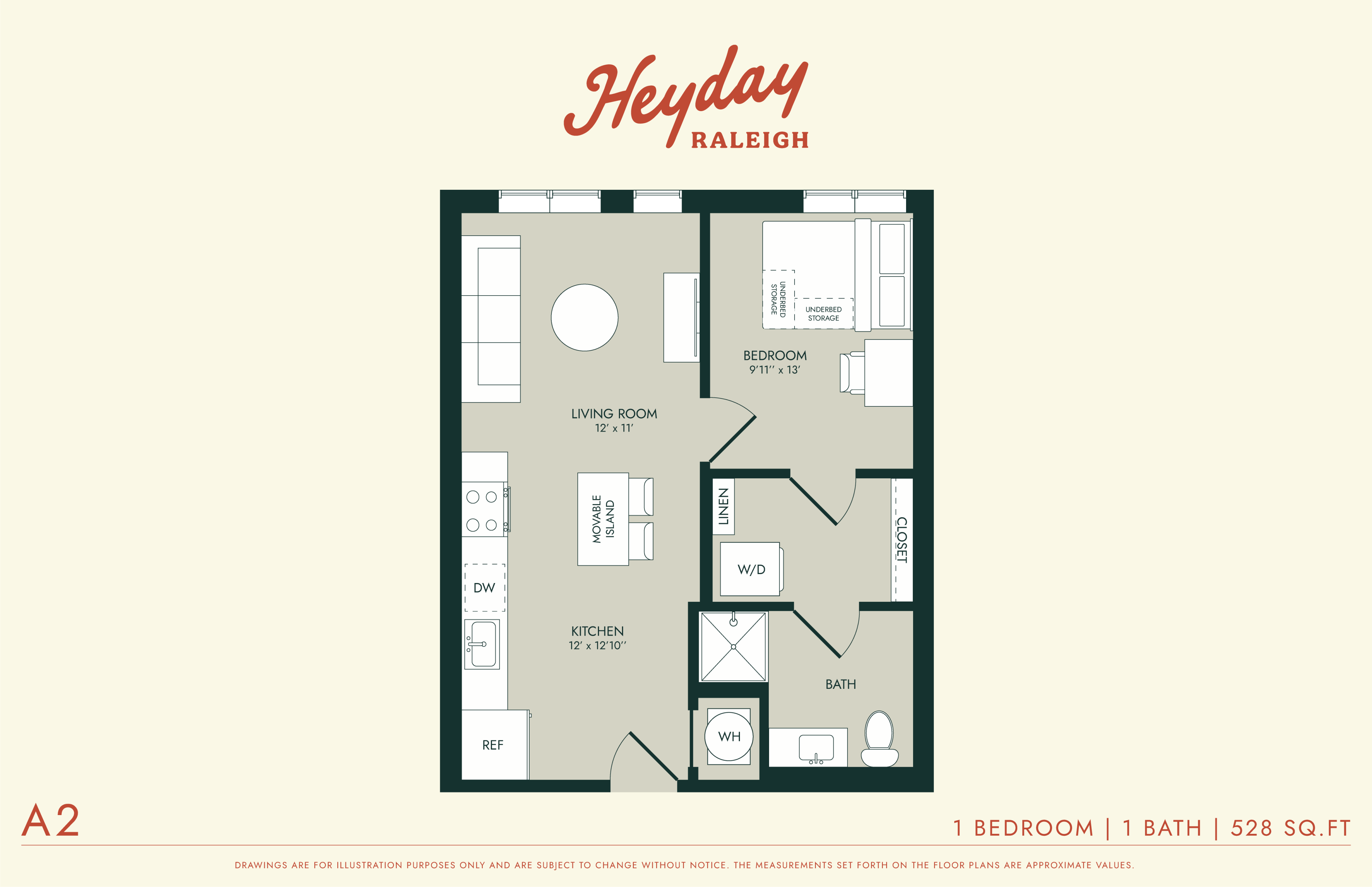 HeyDay Raleigh - One Bedroom Floorplan