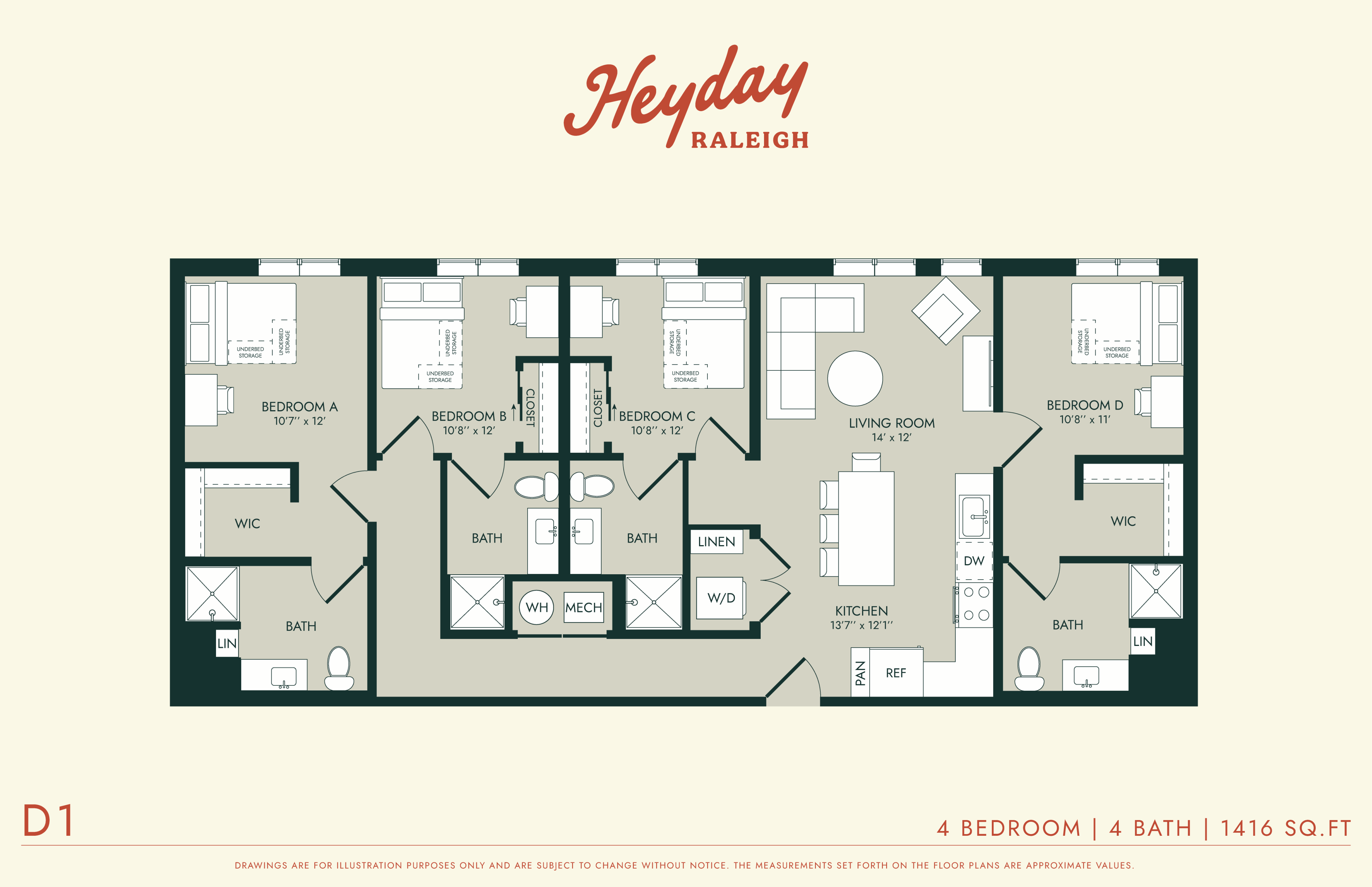 HeyDay Raleigh - Four Bedroom Floorplan