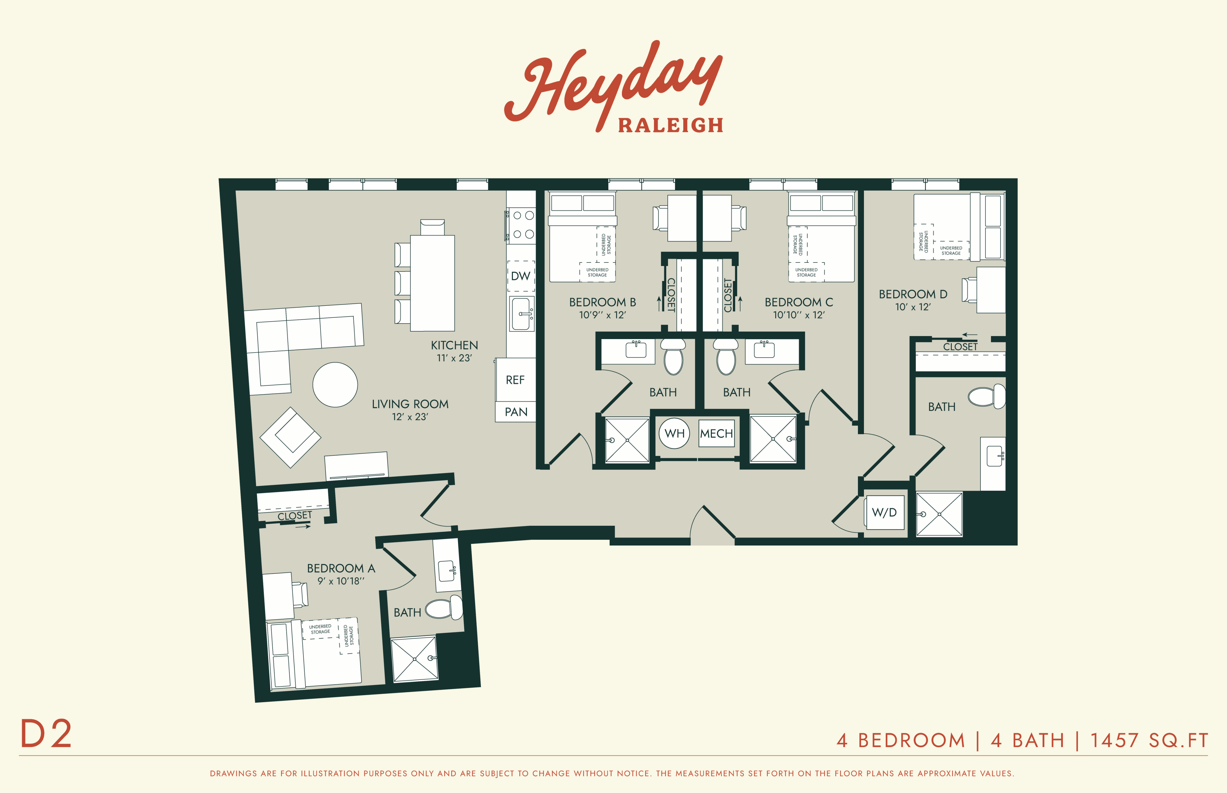 HeyDay Raleigh - Four Bedroom Floorplan