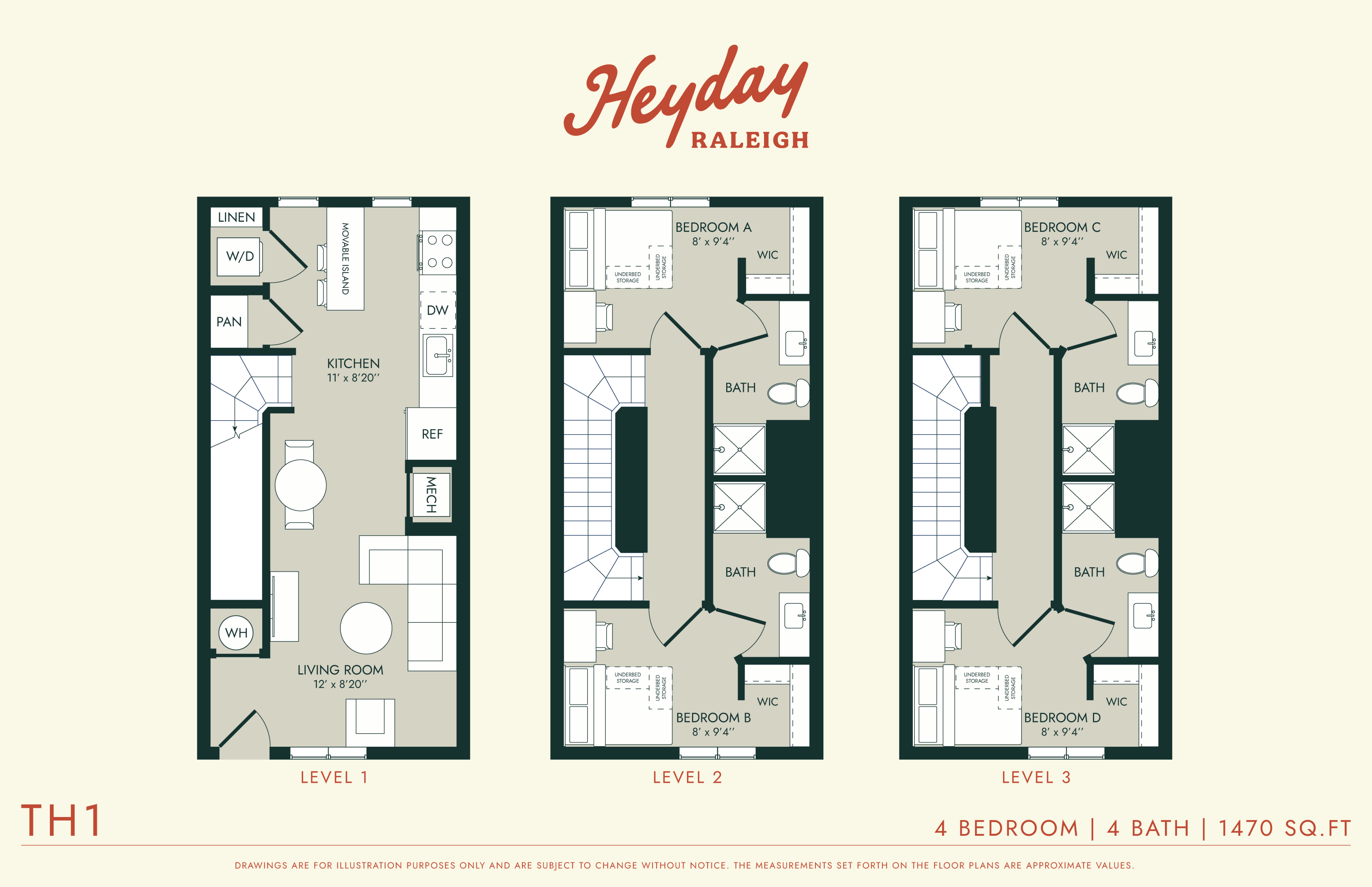 HeyDay Raleigh - Three-Level Floor Plan