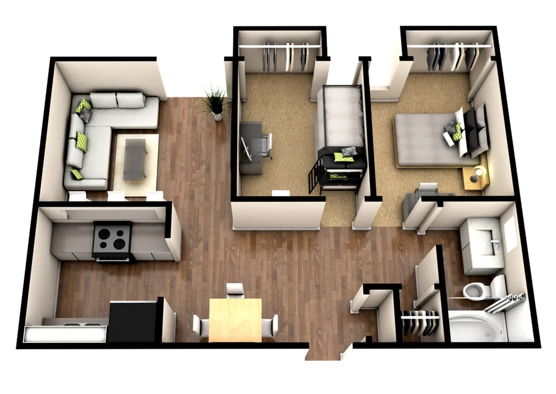 2-Bedroom 3-D Floorplan