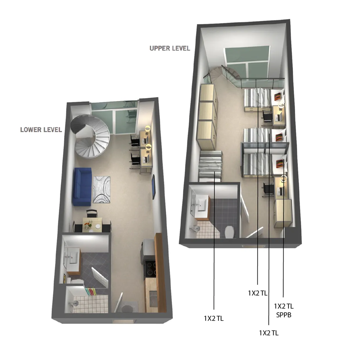 1 Bed 2 Bed QUAD