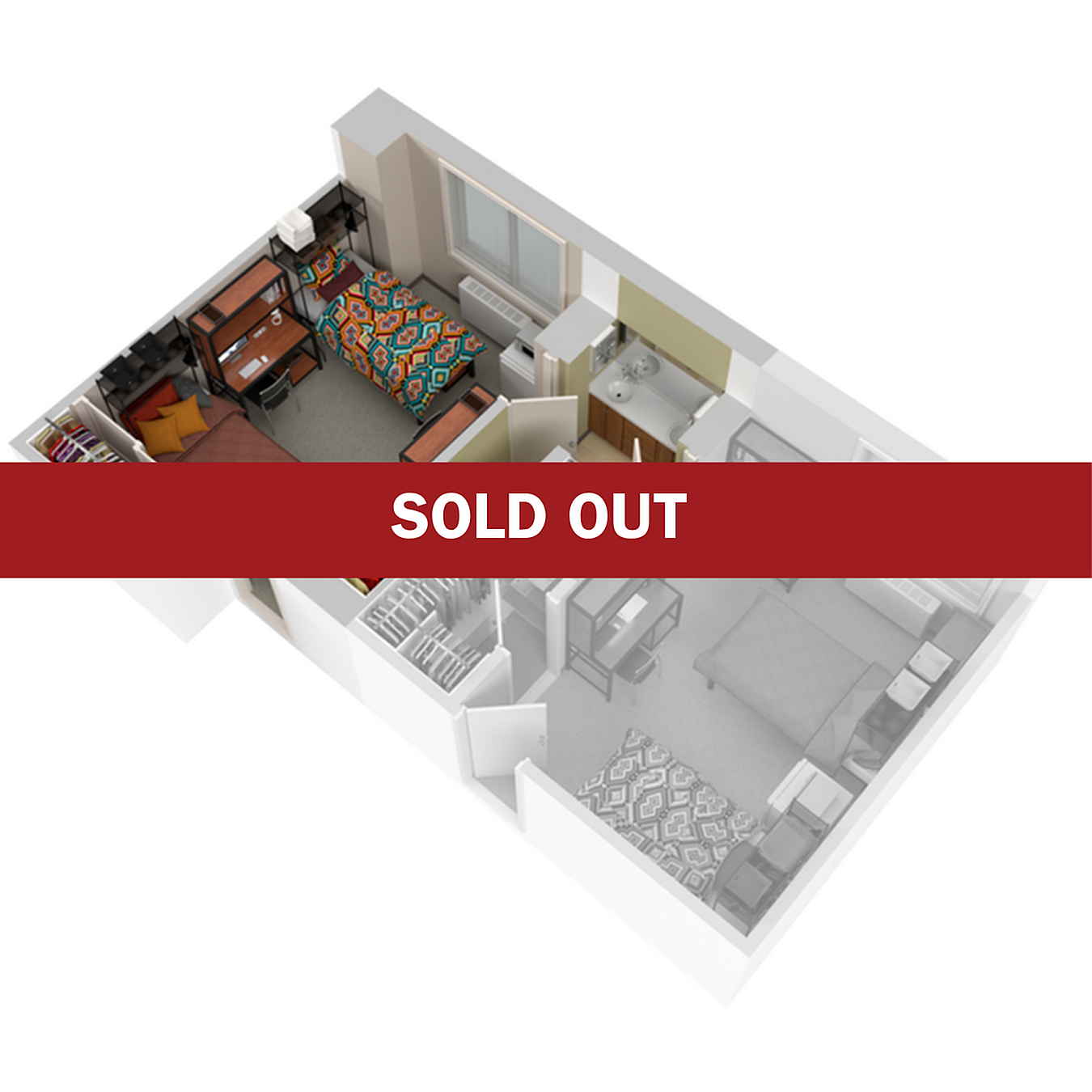 Modern 3D floor plan showcasing a cozy 2-bedroom apartment with well-appointed interiors and functional layout.