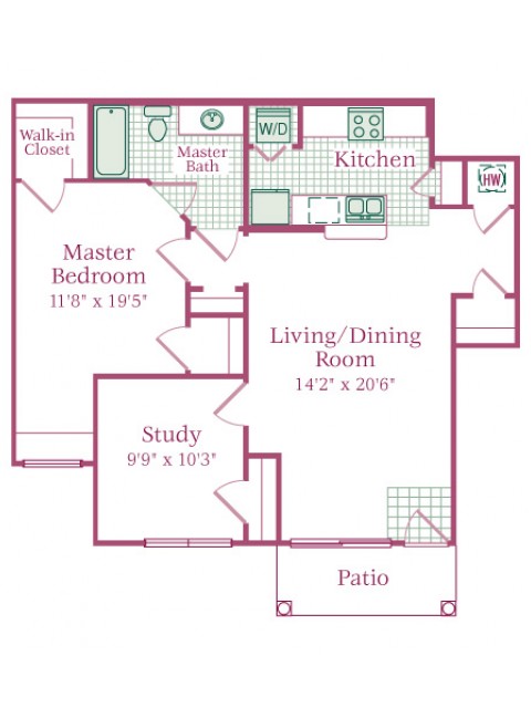 The Crest at Elm Tree - Cedar 1 Bedroom + Den