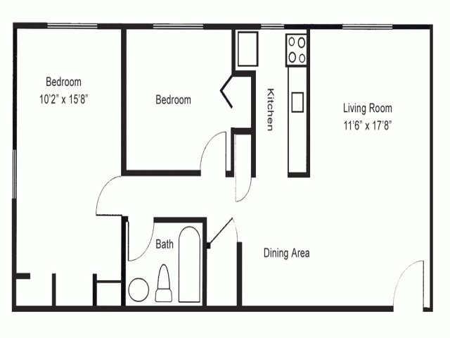 2 Bedroom, 1 Bathroom floor plan