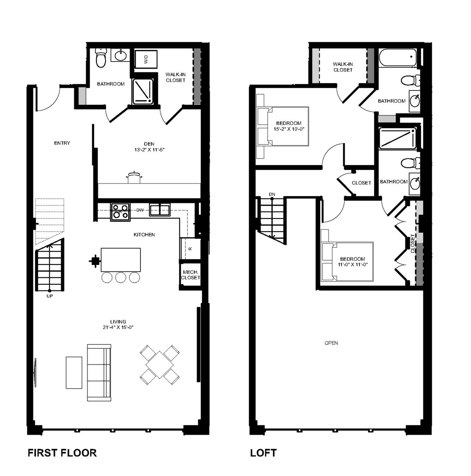 2BD 3BA Loft w/ Den