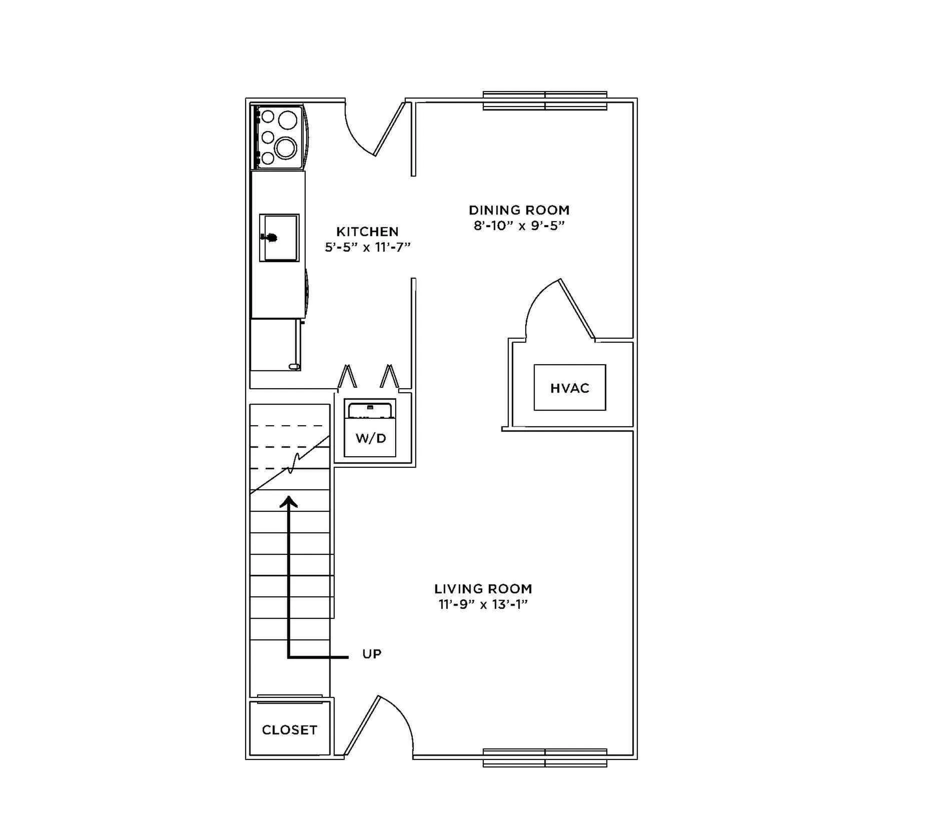 Elegant floor plan showcasing a modern kitchen, cozy dining room, spacious living room, and convenient storage spaces.
