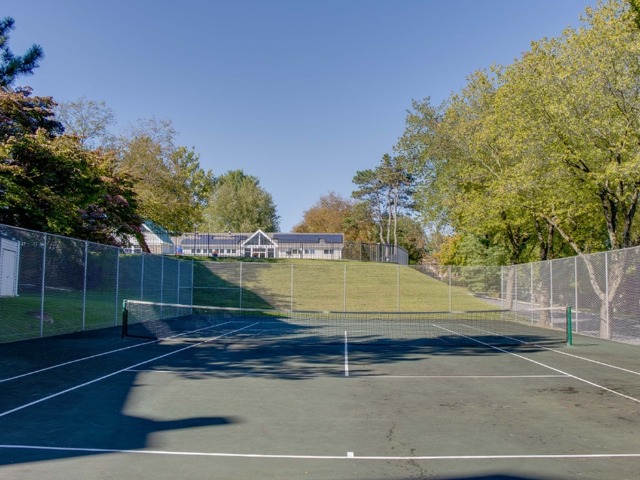 Fenced in, standard sized, single tennis court for residents to use.
