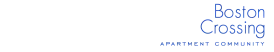 Elegant Boston Crossing apartment community logo with modern blue typography.