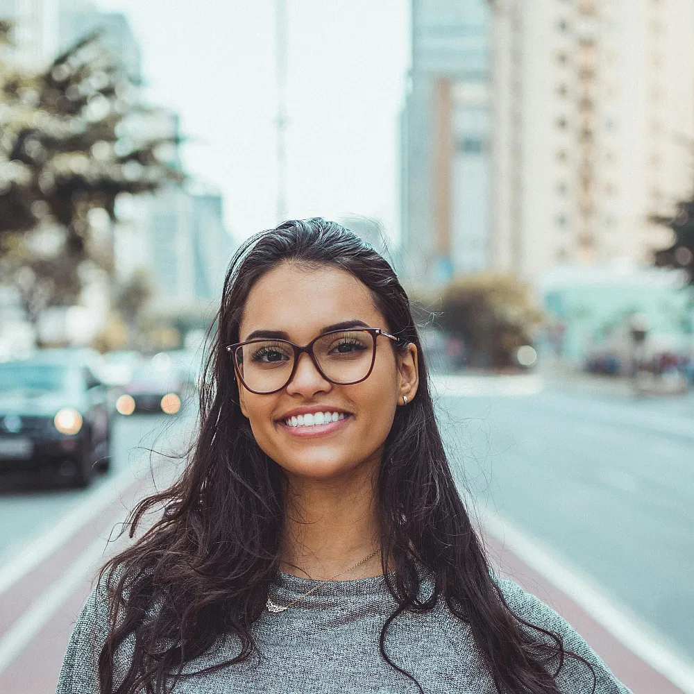 happy woman sitting and smiling