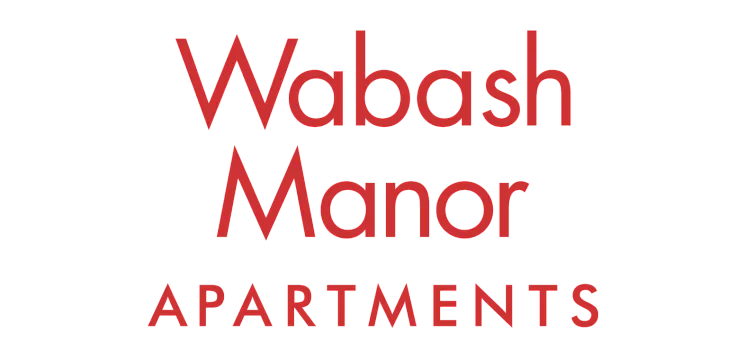 Elegant Wabash Manor Apartments logo in vibrant red typography.